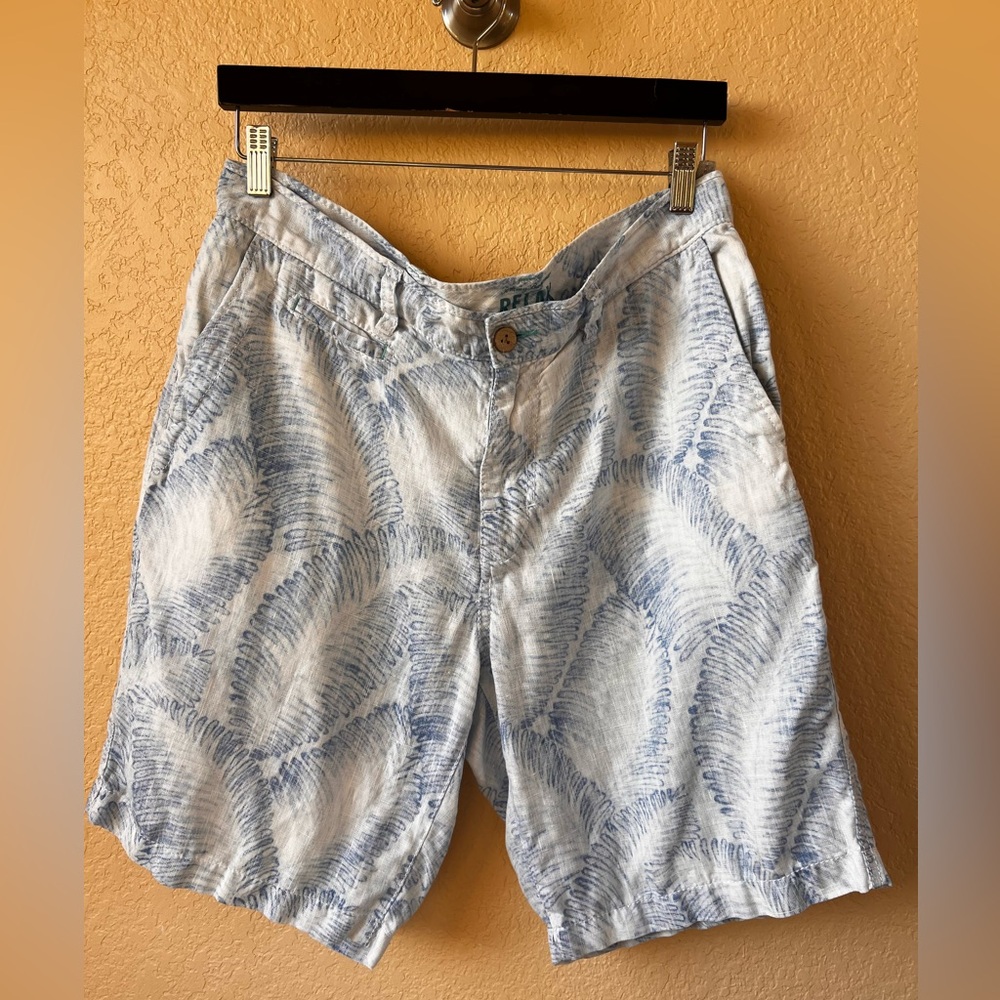 Tommy Bahama Shorts Mens 42 White Blue Palm Leaves Golf Chino Marlin 100% Linen